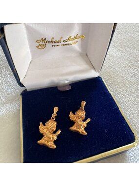 Michael Anthony Fine Jewlery Angel Cherub Drop Dangle Earrings Gold Original Box